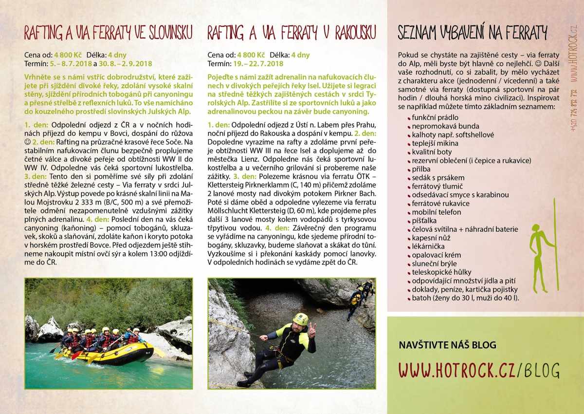 Katalog HOTROCK 2018 strana 19 - rafting a via ferraty, seznam vybavení na via ferraty
